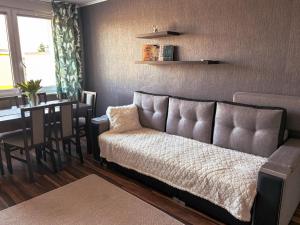 a living room with a couch and a table at Wałcz Homely Apartment in Wałcz +13 photos