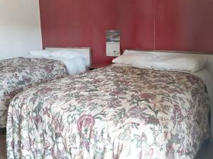 a bedroom with two beds and a red wall at OYO Hotel Durant MS Bowling Green Rd in Durant