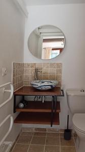 une salle de bain avec un lavabo et un miroir dans l'établissement Le Clos des Galéjades, à Porquerolles