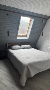 a bedroom with a large bed with a window at Готель Колиба Колорит in Tatariv +35 photos