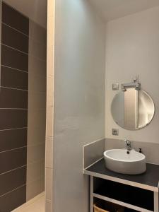 a bathroom with a sink and a mirror at LES GITES CHEROIS maison esprit campagne 6 personnes in Les Chères +11 photos