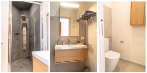 two images of a bathroom with a sink and a toilet at L'Arancio e i Pesci Rossi in Calatabiano +13 photos