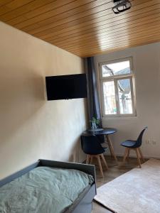 TV a/nebo společenská místnost v ubytování Münzbach Ferienzimmer im historischen Stadtkern