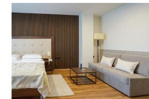 セリステ・ドゥレズニツコにあるホテル デゲニヤのソファとベッドのあるリビングルーム