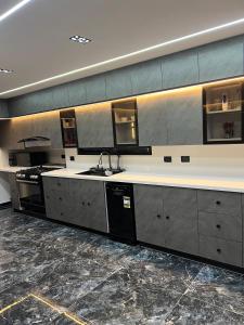 亚历山大Private Room in shared apartment with Sea View Balcony的带水槽和台面的厨房