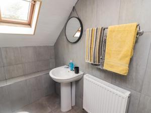 a bathroom with a sink and a mirror at Barn Court Cottage in Narberth