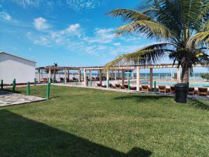 un gazebo sulla spiaggia con una palma di Hotel Villas Xali a Barra de Tuxpan