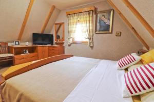 a bedroom with a large bed and a television at House Grga in Gornja Voća +33 photos