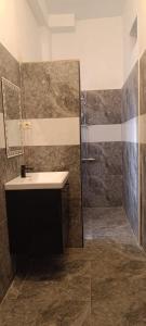 une salle de bain avec un lavabo et une douche dans l'établissement Grande Maison Moderne, à Ziguinchor