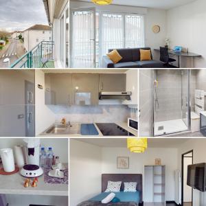 Postel nebo postele na pokoji v ubytování La perle de Bussy- Grand studio cosy -Parking-Balcon- Disneyland - Paris