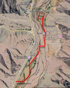 a map of a road with a red at Elegante Cabaña en Purmamarca in Purmamarca +3 photos