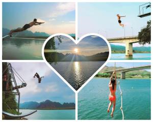 峰牙Hahaland的跳入水中的人的照片拼凑在一起