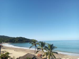 ein Strand mit Palmen und dem Meer in der Unterkunft Ostion azul in Lo de Marcos