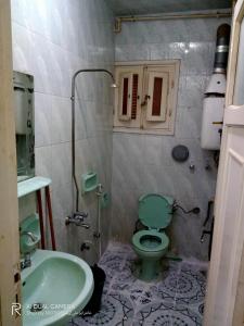 a bathroom with a green toilet and a sink at شقة مفروشة للايجار فى دمياط القديمة الشارع الحربى in Dumyāţ +28 photos