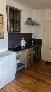 a kitchen with a sink and a counter top at Ferienwohnung mit Balkon in Lauchhammer