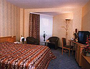 ein Hotelzimmer mit einem Bett und einem TV in der Unterkunft Hotel Domicil Schönebeck in Schönebeck