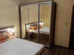 コンスタンツァにあるConstantin Lake View Apartmentのベッド2台と鏡が備わる客室です。