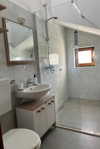 a bathroom with a toilet and a sink and a shower at Apartments Marina in Sveti Filip i Jakov