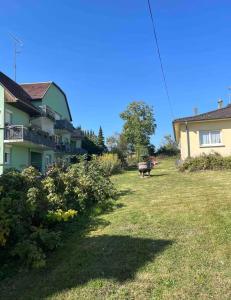 una mucca in piedi nel cortile di una casa di Les chambres de Marie a Didenheim