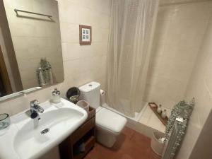 a bathroom with a sink and a toilet and a shower at Winahost Apartamento Temporal Esterri d'Àneu in Esterri d'Àneu +18 photos