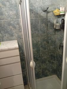 une salle de bain avec une douche avec une porte vitrée dans l'établissement La casa de Luda, à San Vicente del Raspeig 6 autres photos
