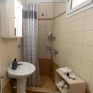 a bathroom with a sink and a shower at Stergios_Apartments 02 in Kozani