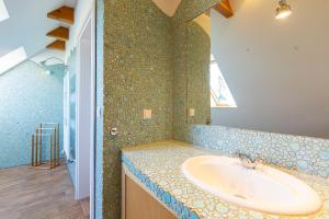 a bathroom with a sink and a shower at Käpt'ns Hus in Ahrenshoop +19 photos
