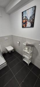 a bathroom with a toilet and a picture on the wall at Living Home in Braunschweig +22 photos