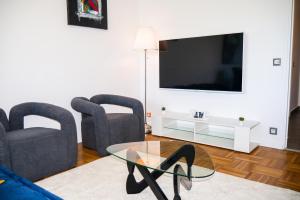 TV a/nebo společenská místnost v ubytování Vue sur la saone