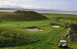 a golf cart is parked on a golf course at Bayview Lodge in Monargan Glebe