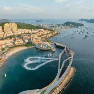an aerial view of a city with a harbor at Soléa Hotel & Serviced Apartment Sunset Town Phu Quoc in Phu Quoc +92 photos