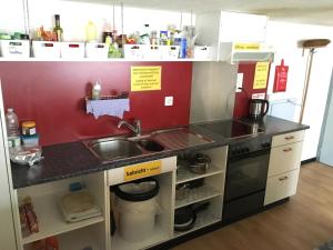 Kuchyň nebo kuchyňský kout v ubytování Hirschen Backpacker-Hotel & Pub