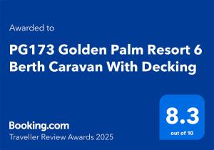 a screenshot of a cell phone with the text picked up at PG173 Golden Palm Resort 6 Berth Caravan With Decking in Chapel Saint Leonards +7 photos