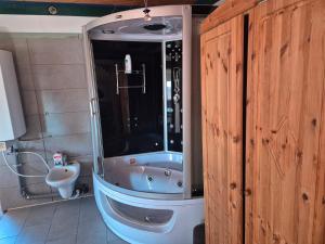 a bathroom with a tub and a toilet and a sink at Haus Colmberg in Colmberg +15 photos
