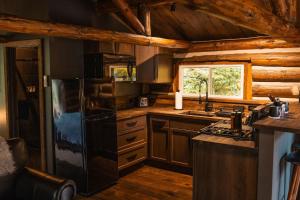 a kitchen with a refrigerator and a window in a cabin at Vanderkamp in Cleveland