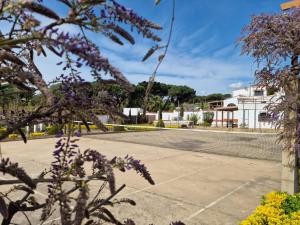 a tennis court with a tennis net at Villa de Gracia Casa 4 in Tordera