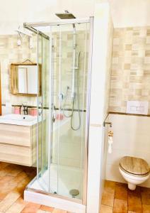 a bathroom with a shower and a toilet at Baia dell Alba in Termoli +48 photos
