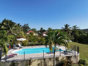 a swimming pool with palm trees and a house at Ô Logis Zen' in Le Moule
