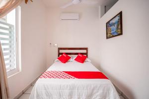 Un dormitorio con una cama con almohadas rojas. en OYO Hotel Posada San Vicente, Huatulco, en Santa María Huatulco 33 fotos más