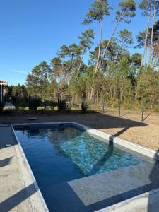 einen Pool in einem Garten mit Bäumen in der Unterkunft "Villa des Bourdaines" in Vielle-Saint-Girons