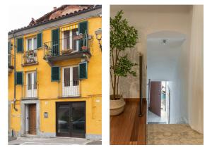 two pictures of a building and a building with a tree at Il nido di Cate in Fossano