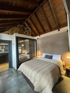 sypialnia z dużym łóżkiem i 2 rowerami na suficie w obiekcie Komodo Gran Poder - Penthouse with Private Pool and Cozy twin bedroom central Apartment w Sewilli +37 zdjęć