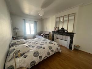 a bedroom with a bed and a fireplace in it at Le Central Victoria VII - Central district - Stanislas - Train station in Nancy