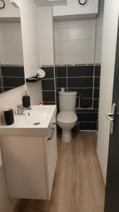 een badkamer met een wit toilet en een wastafel bij Mona Lisa in Sallaumines