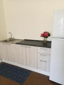 a kitchen with a sink and a white refrigerator at Departamento Avenida Peru in Viña del Mar