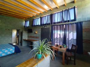a bedroom with a bed and a table with a plant at Sol de Los Nogales in Merlo +29 photos