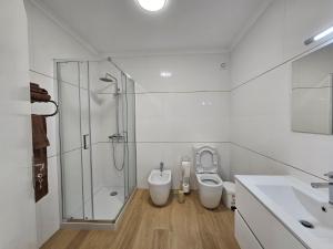 un bagno con doccia, WC e lavandino di BoaVista House 1 a Maia Altre 19 foto