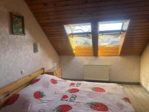 una camera da letto con un letto in una stanza con una finestra di 苹果酒店 a Budapest