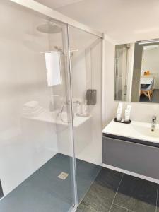 a bathroom with a shower and a sink at Casa Manolo de Amparo in Vimianzo