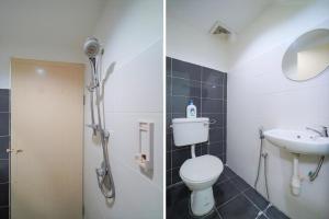 two pictures of a bathroom with a toilet and a sink at Hotel O V Stay Guesthouse in Ayer Itam +41 photos